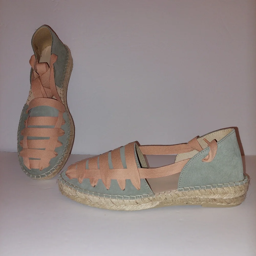 Free People Heat Wave Wrap Espadrille Green Salmon Womens Size 40/9-9.5